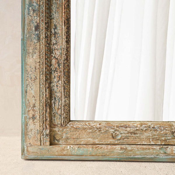 Vintage Teak Carved Mirror | Rustic Blue - Originals Furniture