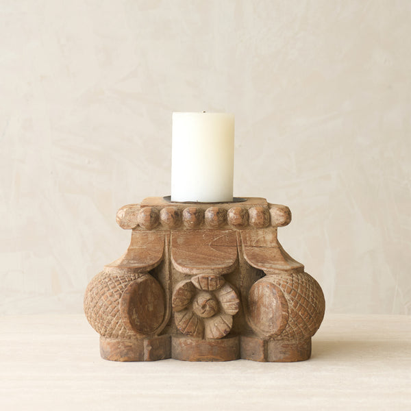 Hand Carved Architectural Pillar Candlestand | B