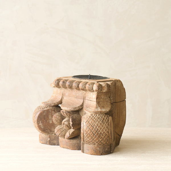 Hand Carved Architectural Pillar Candlestand | B