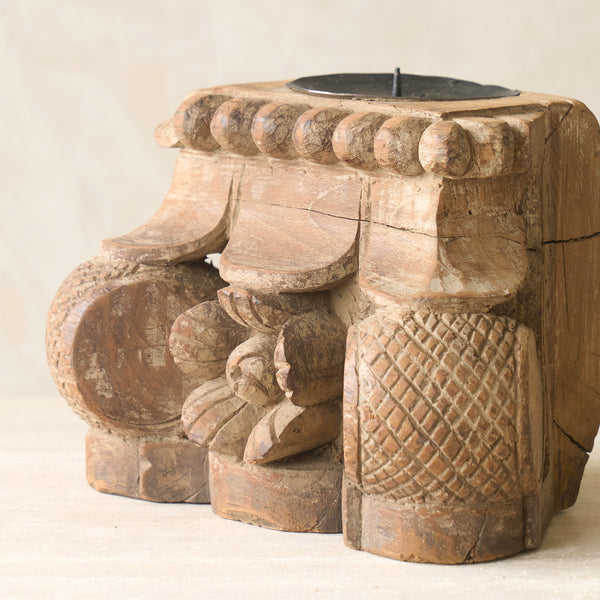 Hand Carved Architectural Pillar Candlestand | B