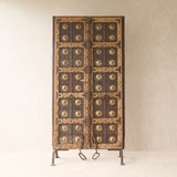 Vintage Teak Carved Door with Brass Motifs