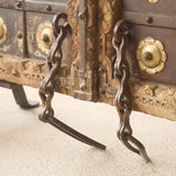 Vintage Teak Carved Door with Brass Motifs