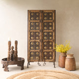 Vintage Teak Carved Door with Brass Motifs