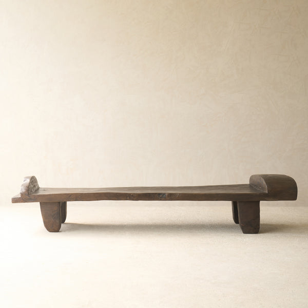 Vintage Naga Tribal Coffee Table Natural handcrafted from solid hardwood, restored from a traditional Naga daybed from Nagaland, India.