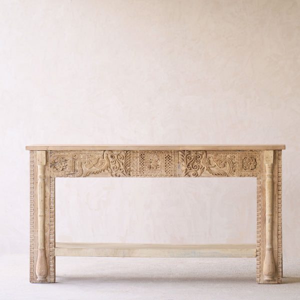 Vintage Teak Console with Carvings