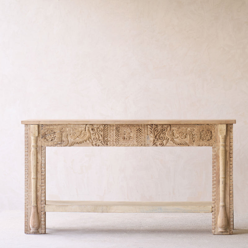 Vintage Teak Console with Carvings