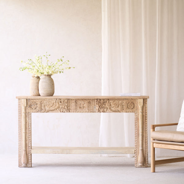 Vintage Teak Console with Carvings