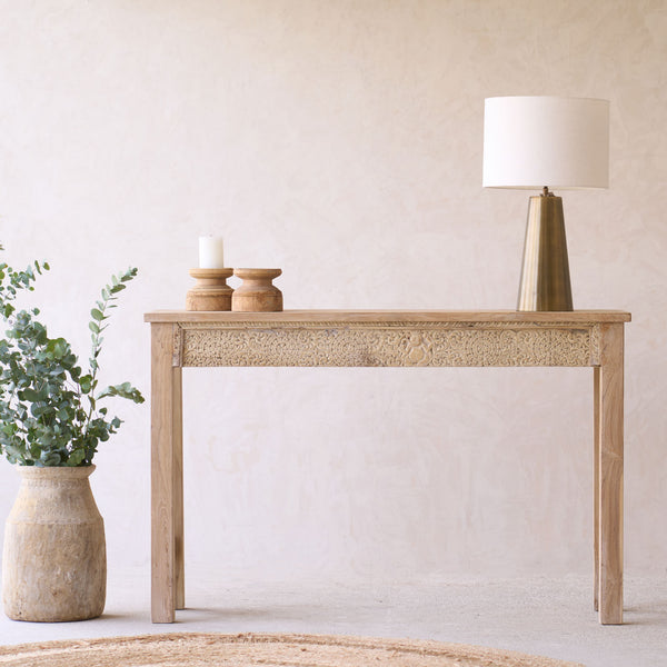 Vintage Teak Console with Carvings
