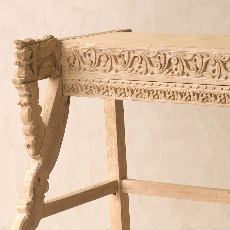 Vintage Teak Console with Carvings