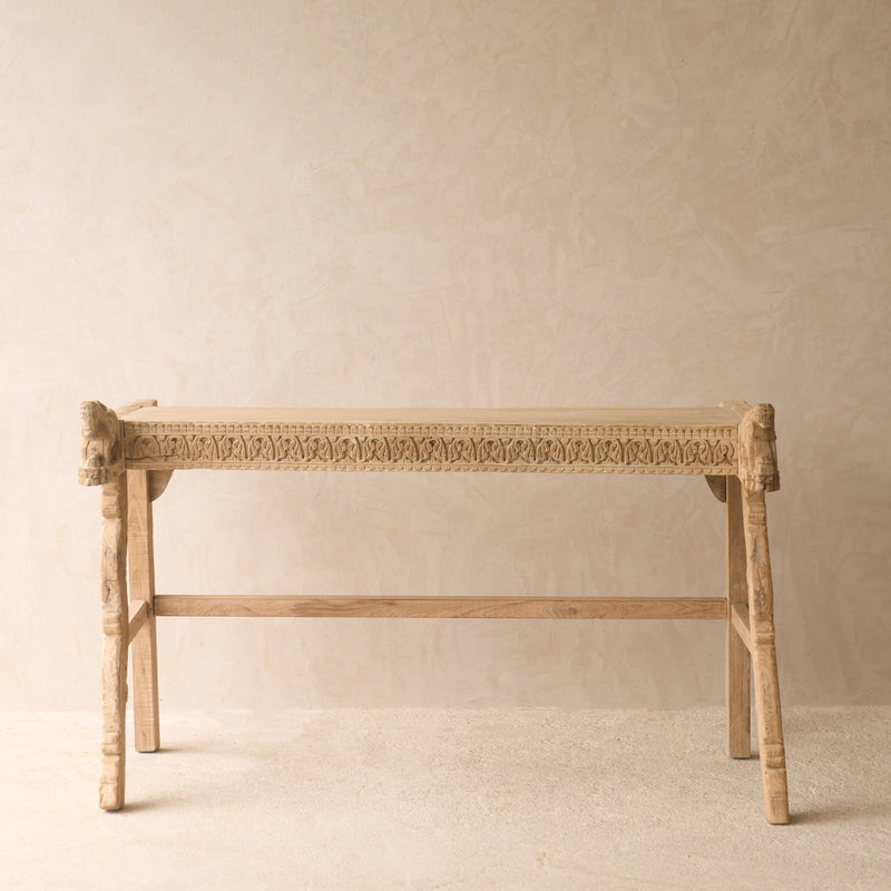 Vintage Teak Console with Carvings