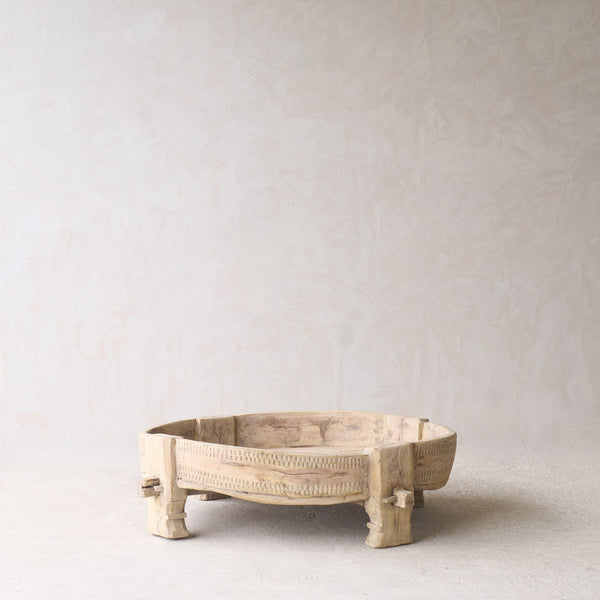 Teak Carved Corn Grinder Low Coffee Table