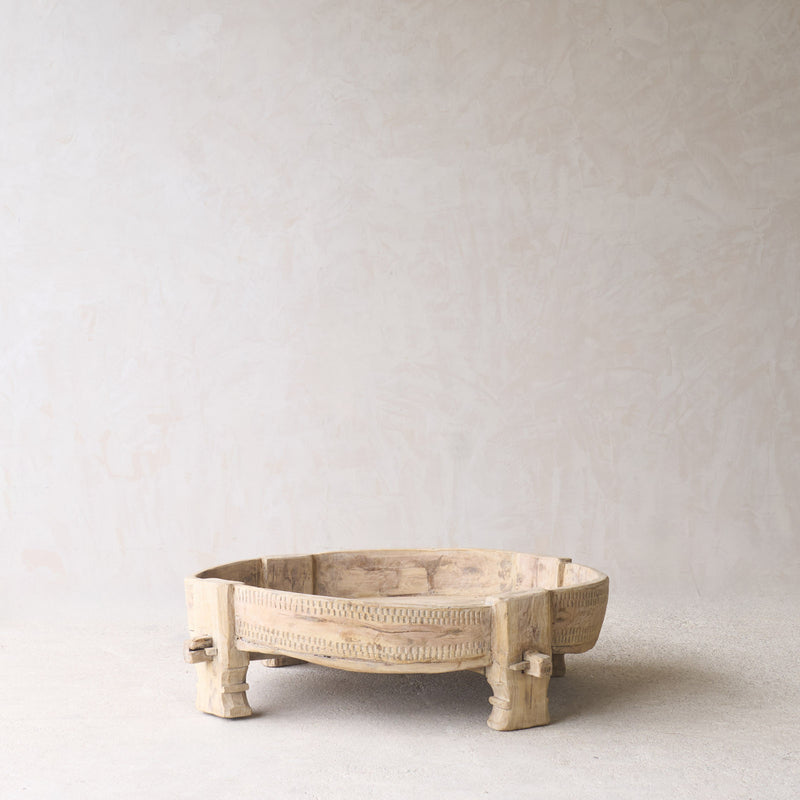 Teak Carved Corn Grinder Low Coffee Table
