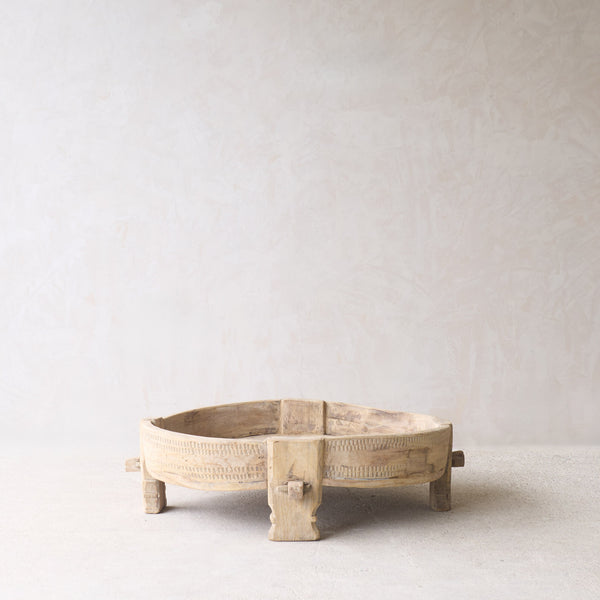 Teak Carved Corn Grinder Low Coffee Table