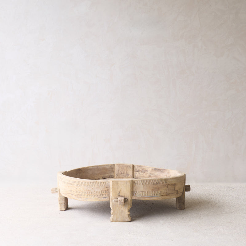 Teak Carved Corn Grinder Low Coffee Table