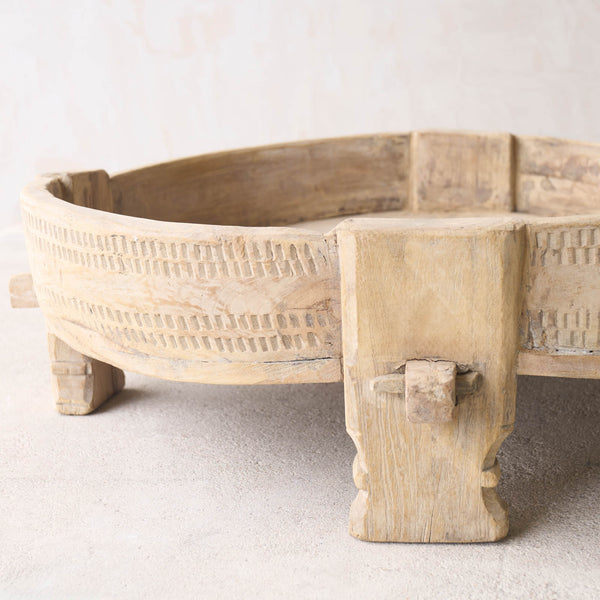 Teak Carved Corn Grinder Low Coffee Table