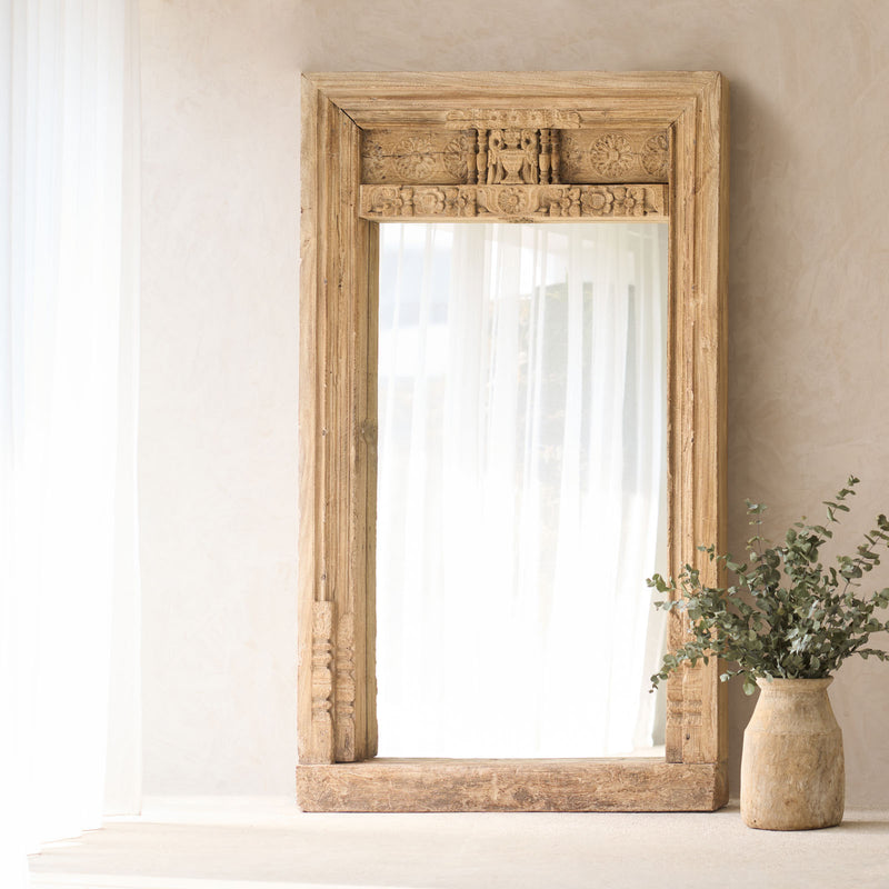 Vintage Carved Teak Mirror | Natural