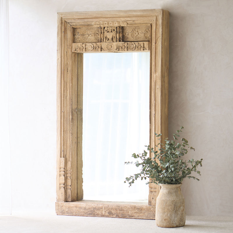 Vintage Carved Teak Mirror | Natural