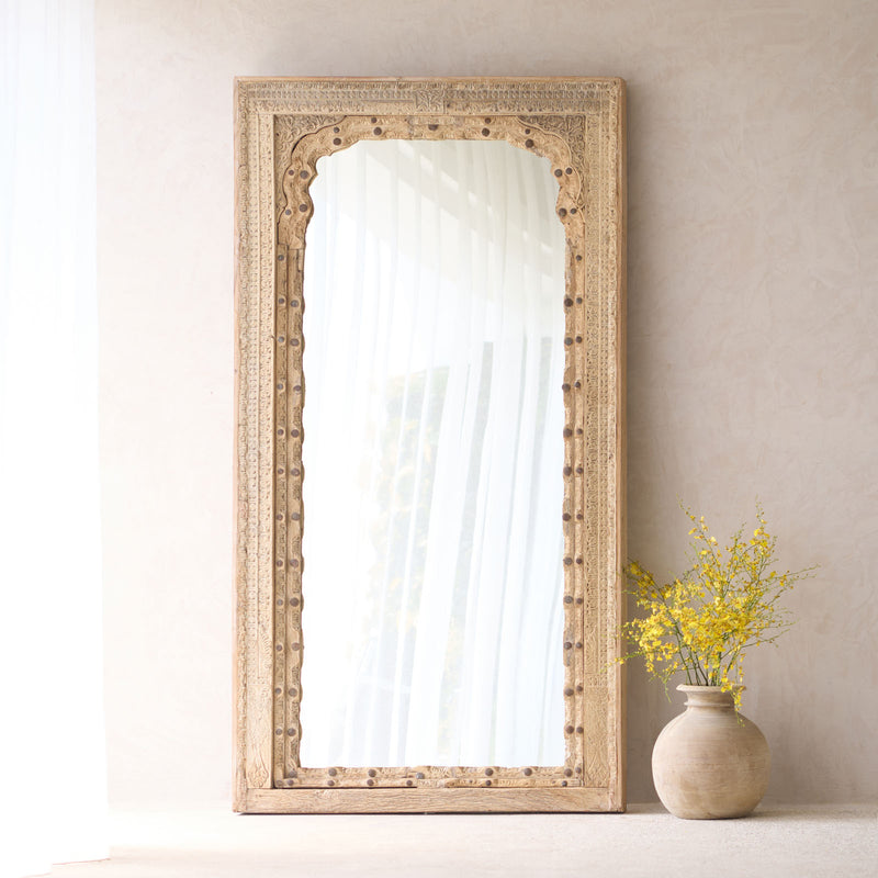 Vintage Carved Teak Mirror | Natural