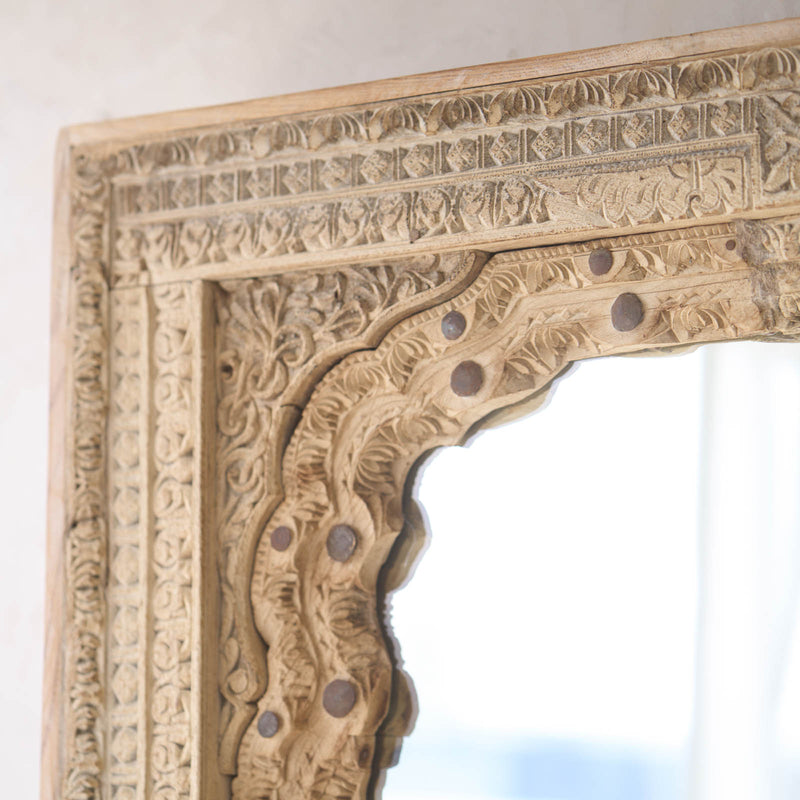 Vintage Carved Teak Mirror | Natural
