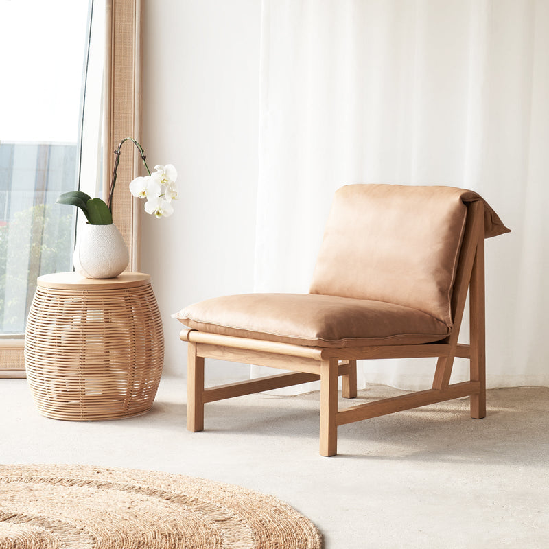 Cantaloupe Leather Armchair with Vivi Side Table