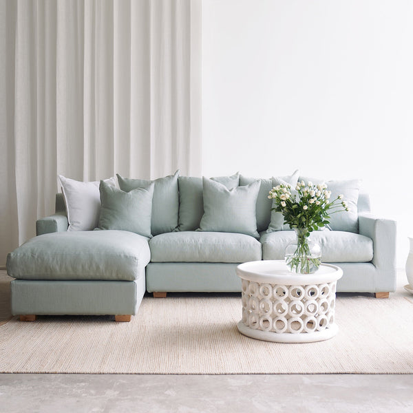 Beccy L shape fabric sofa in celadon - Originals Furniture Singapore
