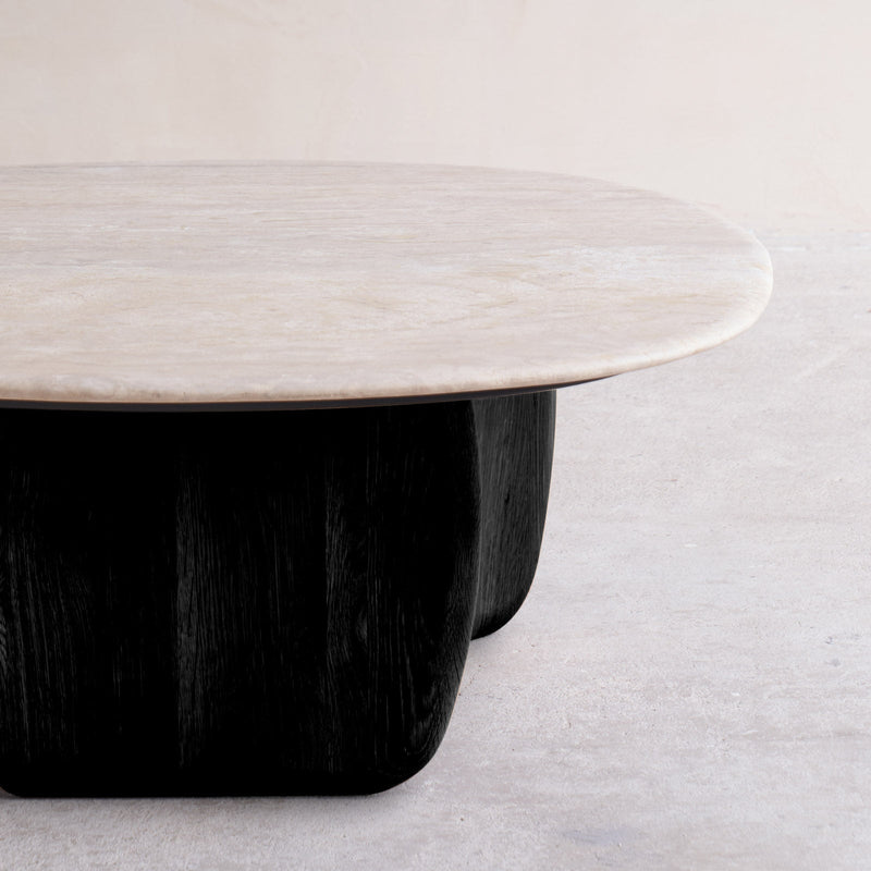 Eden coffee table travertine top with black base - Originals Furniture Singapore