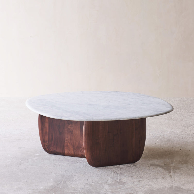 Eden coffee table marble top with walnut base - Originals Furniture Singapore