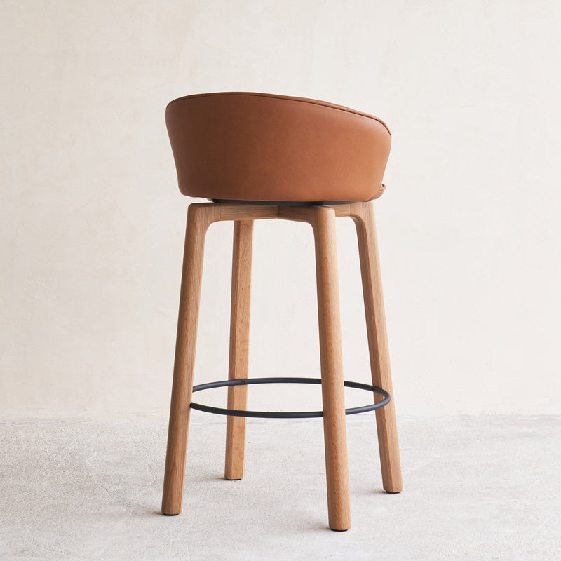 Sketch glide leather oak counter stool saddle - Originals Furniture Singapore