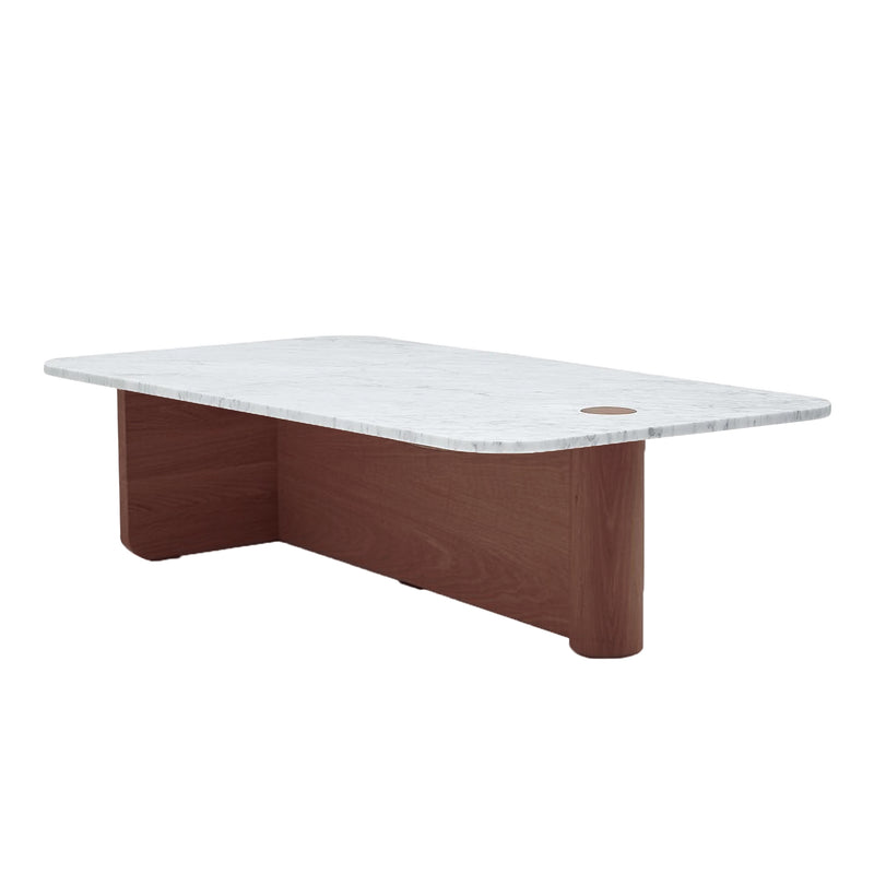 Pivot rectangle coffee table marble top with walnut base - Originals Furniture Singapore