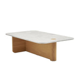 Pivot rectangle coffee table marble top with oak base - Originals Furniture Singapore