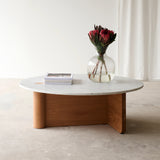 Pivot coffee table marble top with oak base - Originals Furniture Singapore