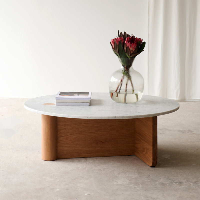 Pivot Coffee Table Marble Top with Oak Base Originals Furniture