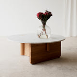 Pivot coffee table marble top with oak base - Originals Furniture Singapore