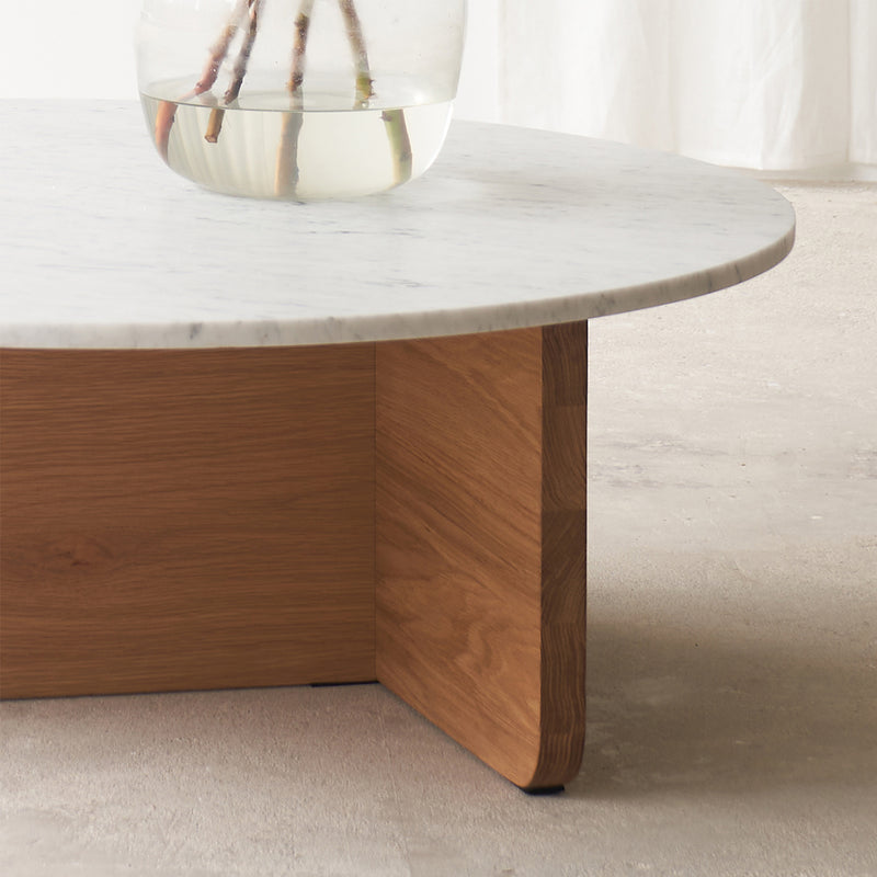 Pivot coffee table marble top with oak base - Originals Furniture Singapore