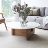 Pivot coffee table marble top with oak base - Originals Furniture Singapore