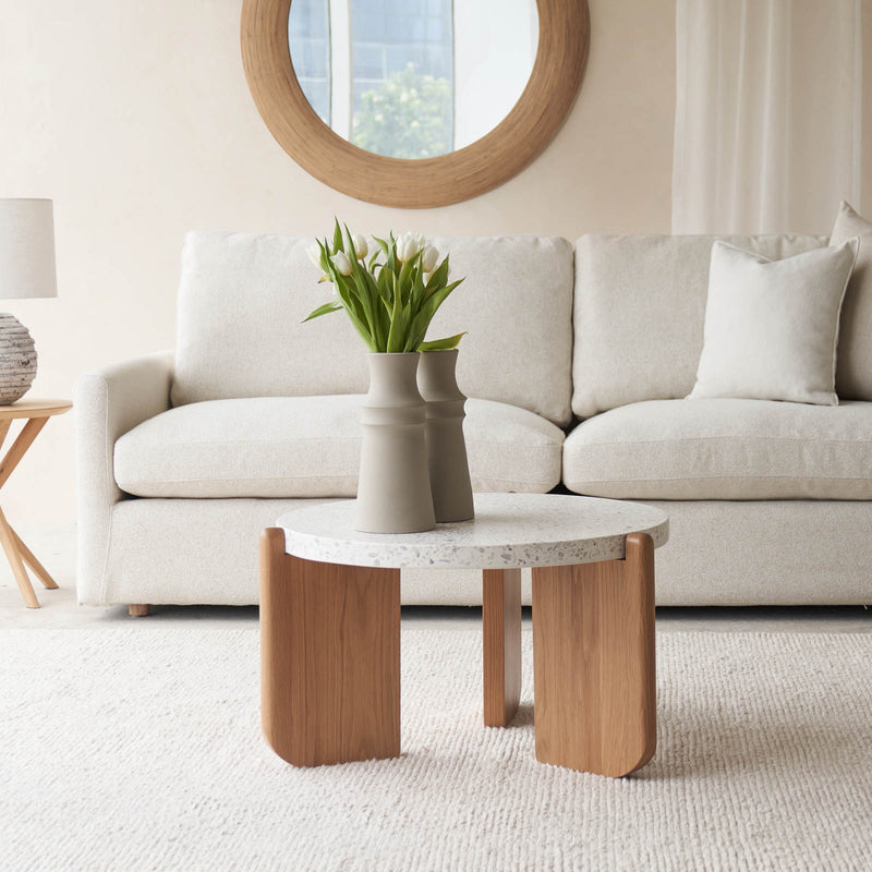 Native Coffee Table | White Terrazzo with Oak Base