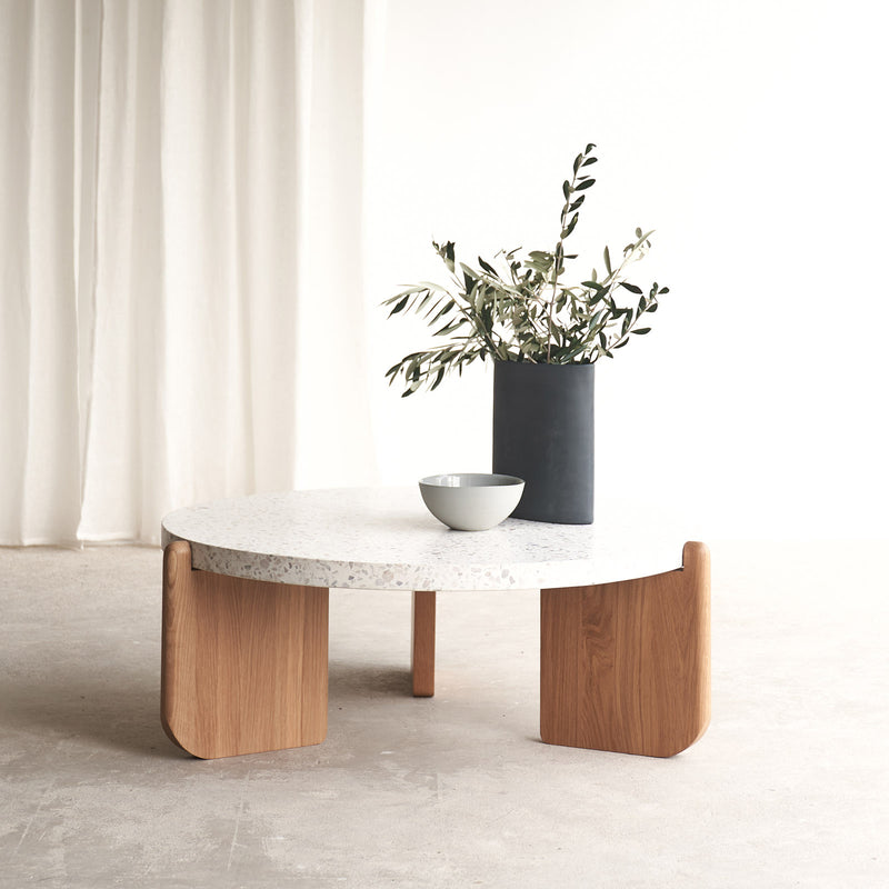 Native Coffee Table | White Terrazzo with Oak Base