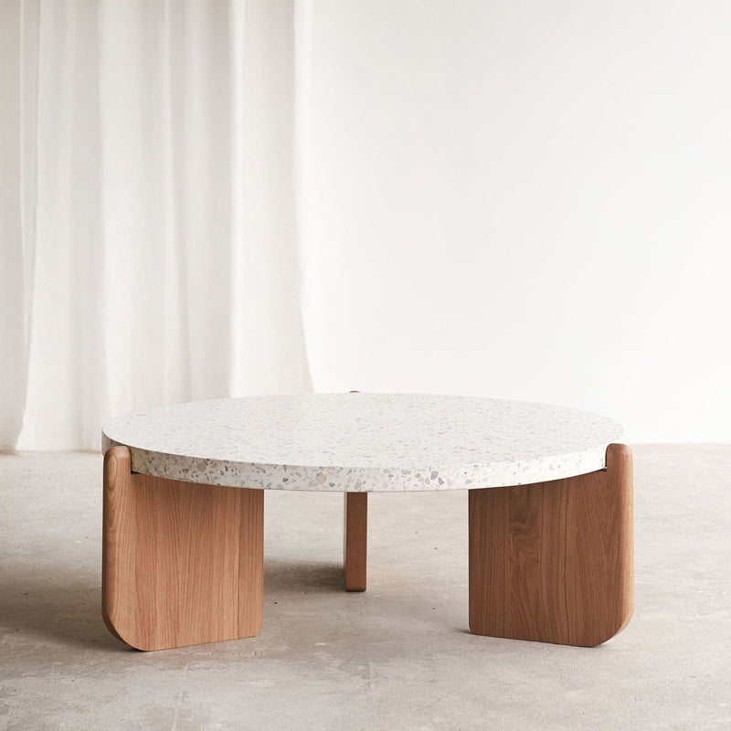 Native Coffee Table | White Terrazzo with Oak Base