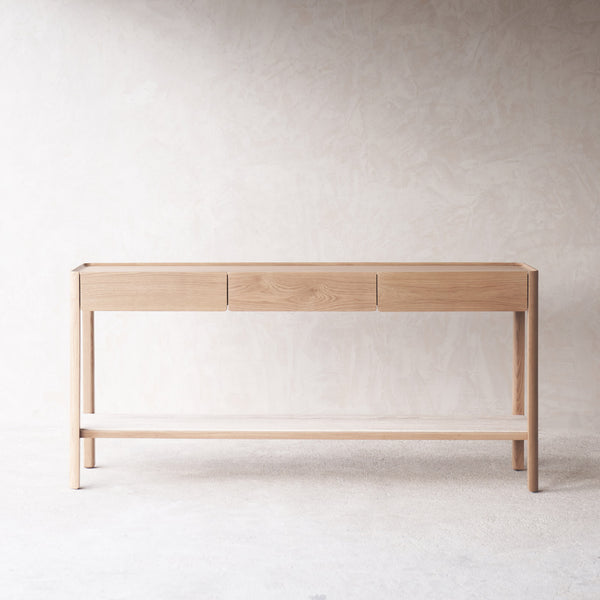 Nell Console | Travertine with Blonde Oak Frame