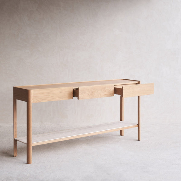 Nell Console | Travertine with Oak Frame (160cm) - Originals Furniture