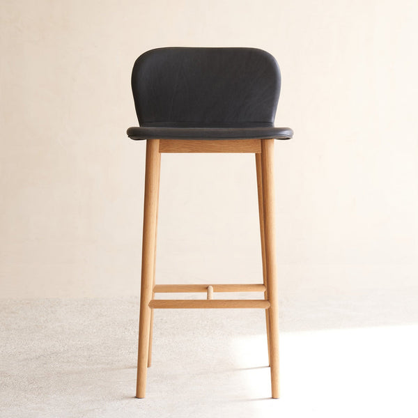 Puddle Leather Bar Stool | Oak Frame - Coal