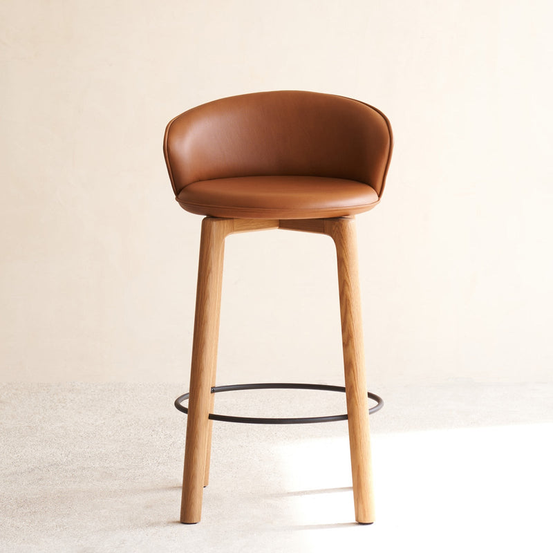 Sketch glide leather oak counter stool saddle - Originals Furniture Singapore