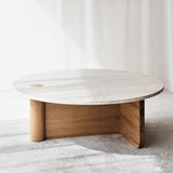 Pivot coffee table travertine top with oak base - Originals Furniture Singapore