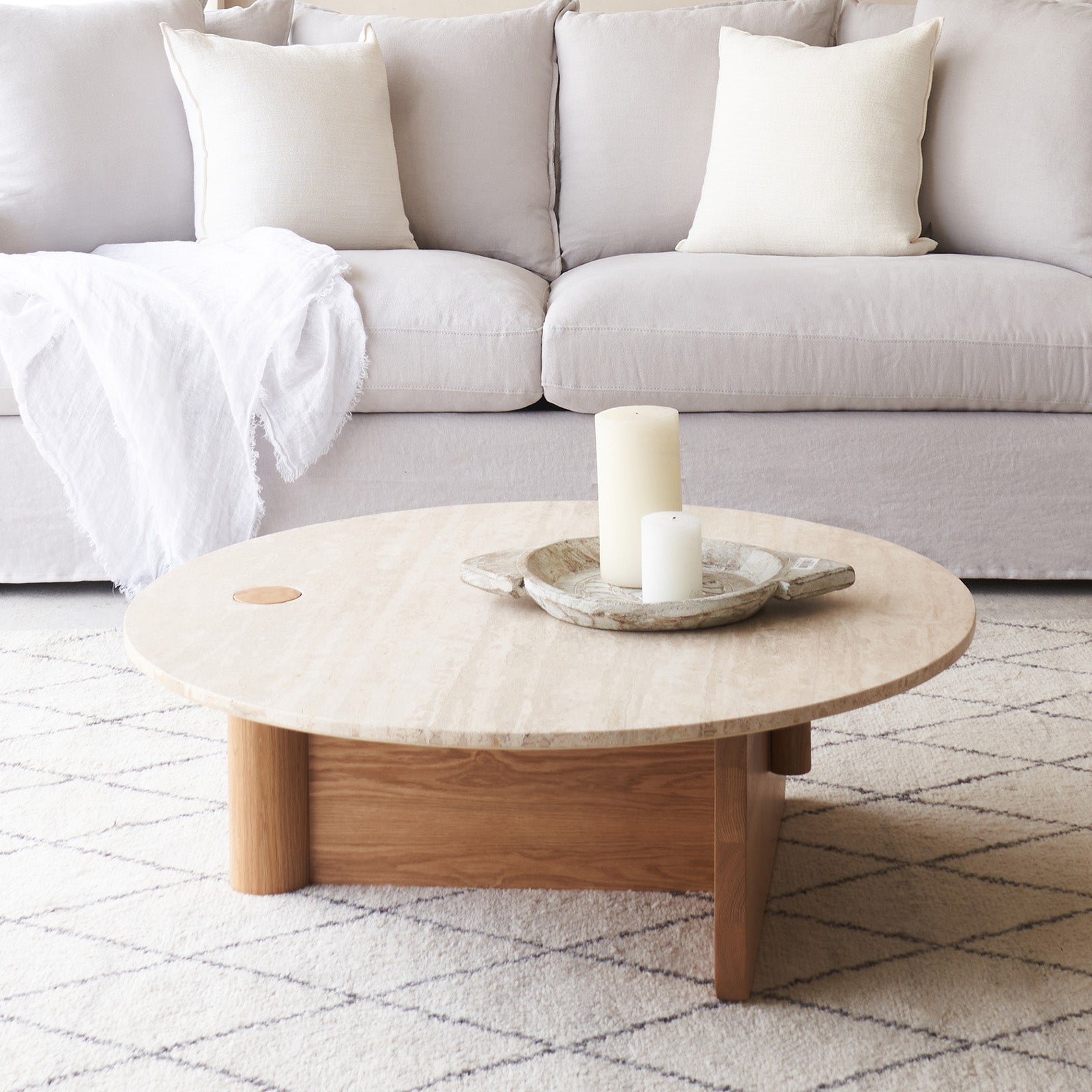 Pivot Coffee Table | Travertine Top with Oak Base – Originals
