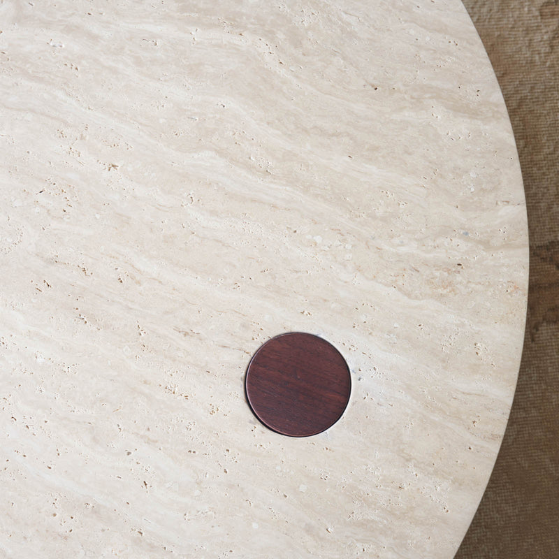 Pivot coffee table travertine top with walnut base - Originals Furniture Singapore