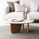 Eden coffee table travertine top with oak base - Originals Furniture Singapore