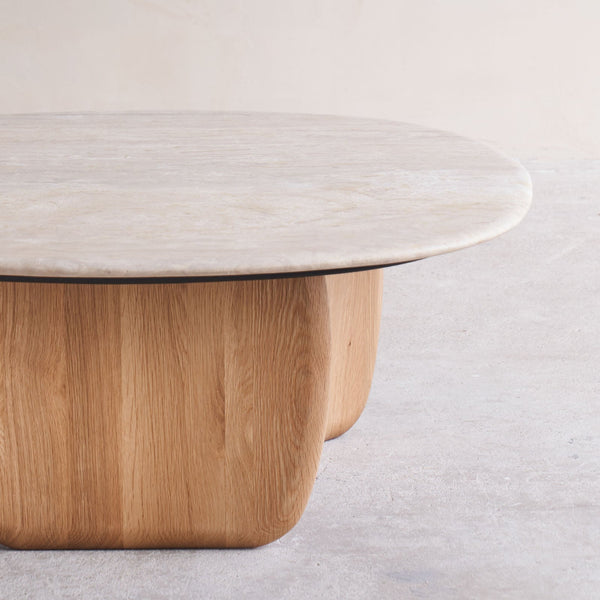 Eden coffee table travertine top with oak base - Originals Furniture Singapore