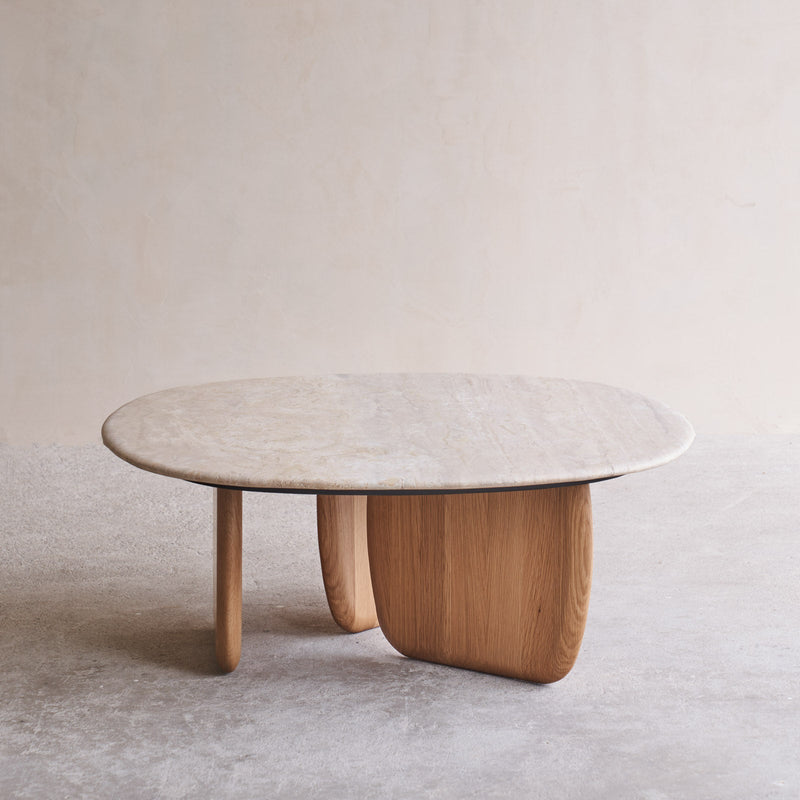 Eden coffee table travertine top with oak base - Originals Furniture Singapore