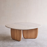 Eden coffee table travertine top with oak base - Originals Furniture Singapore