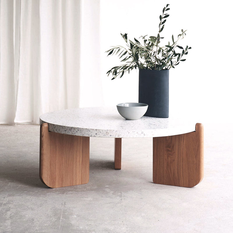 Native coffee table white terrazzo with oak base - Originals Furniture Singapore